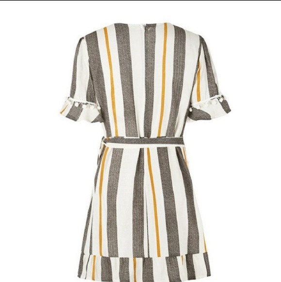 Yellow Gray Stripe Ruffles Dress - Picture 6 of 7